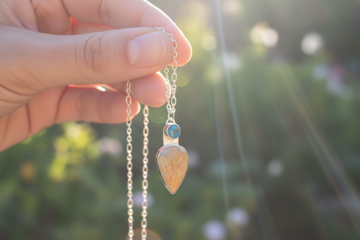 Yellow Lace Agate with Mohave Copper turquoise stone Necklace