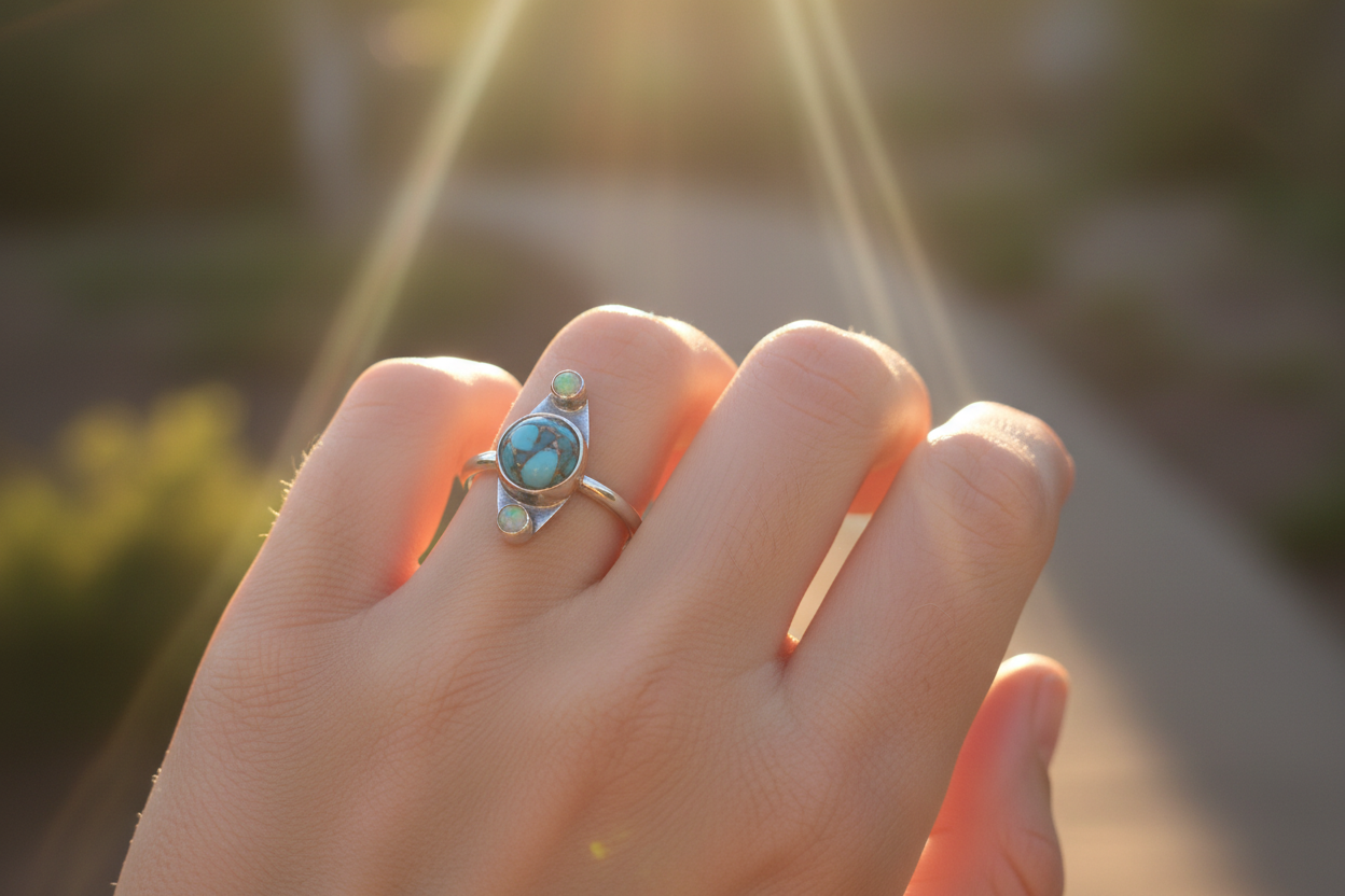 Blue Mohave turquoise w/ Opal's #1 (Size 8.5)
