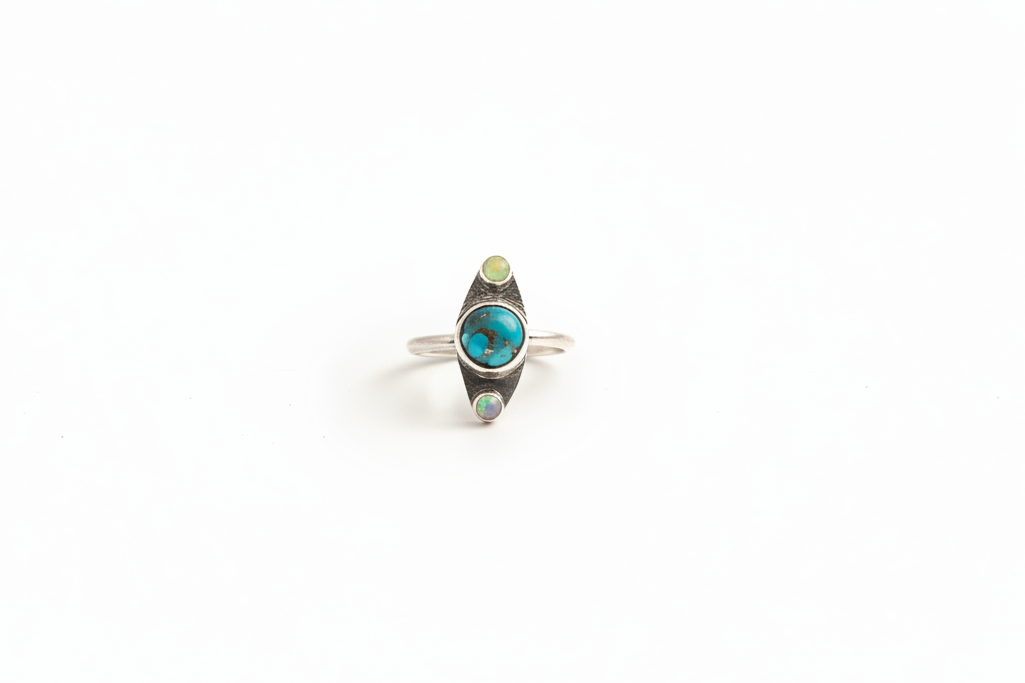Blue Mohave Turquoise w/ 2 Opal's #3 (Size 8.25)