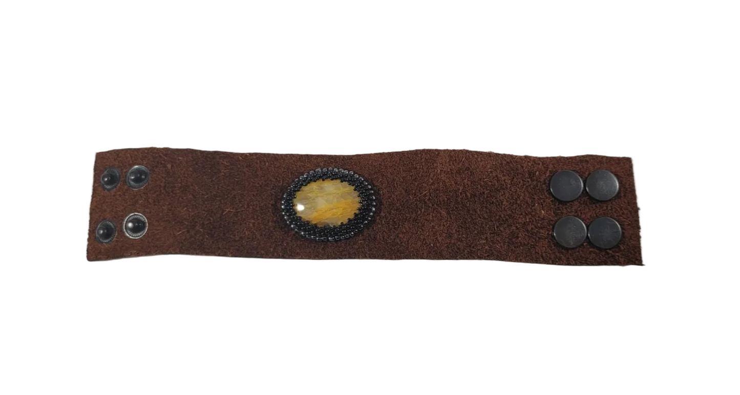 Radient Yellow Quartz leather cuff (adjustable form 7 to 7.5in)