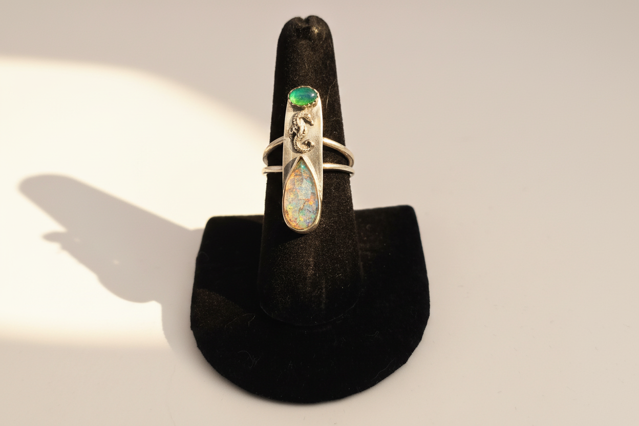 Opal Ring with accent Seahorse (Size  7.5)