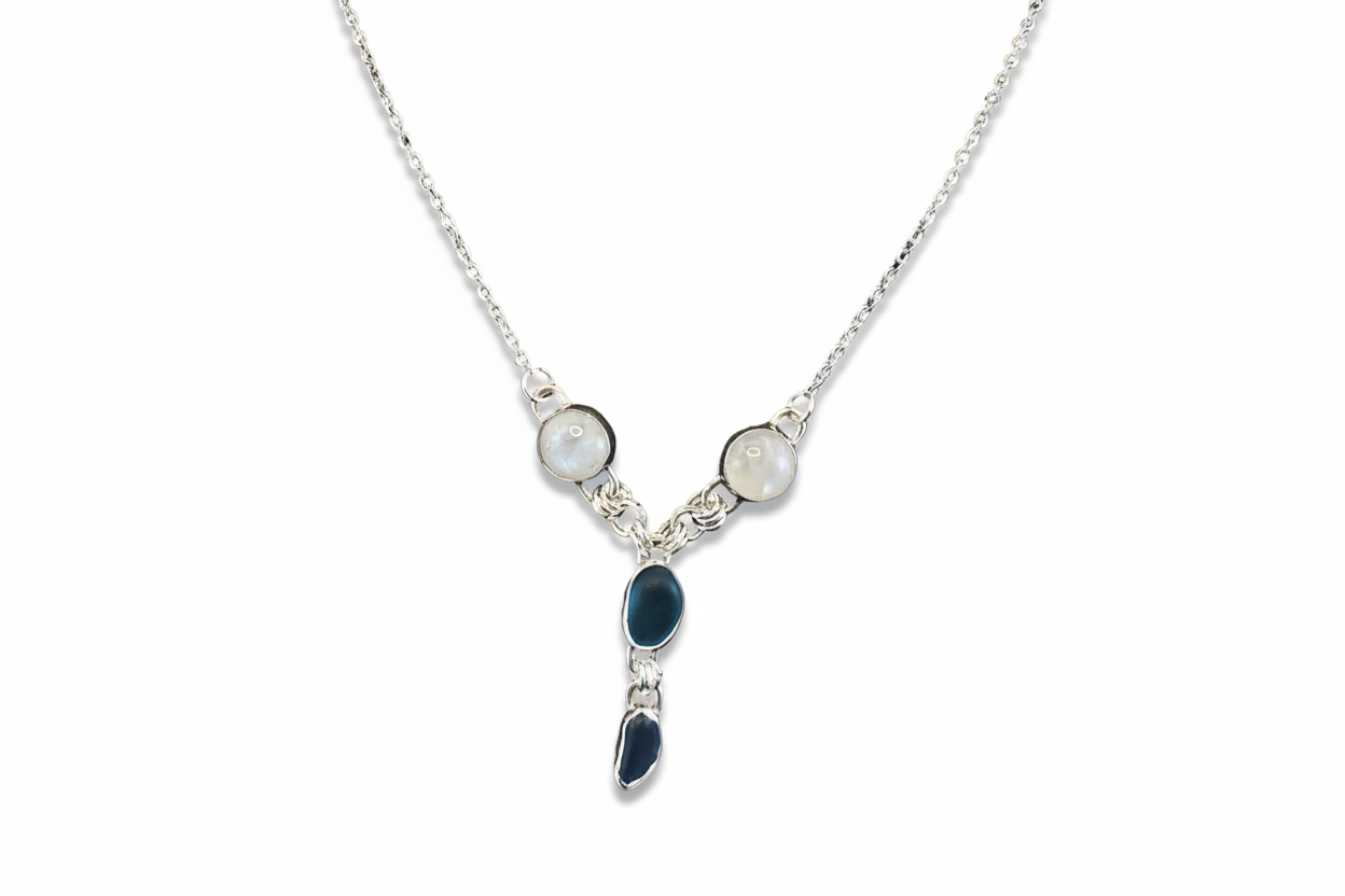 Four stone Seaglass and Moonstone Necklace