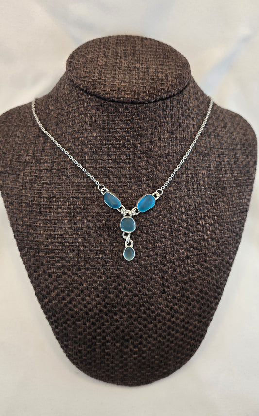 Four Stone Seaglass necklace Aqua Blue