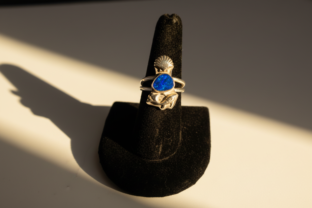 Australian opal ring with seashell, and koi accents (Size 7)