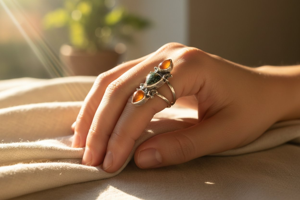 Turquoise / Carnelian W/ Moon Accents (Size 6.75)