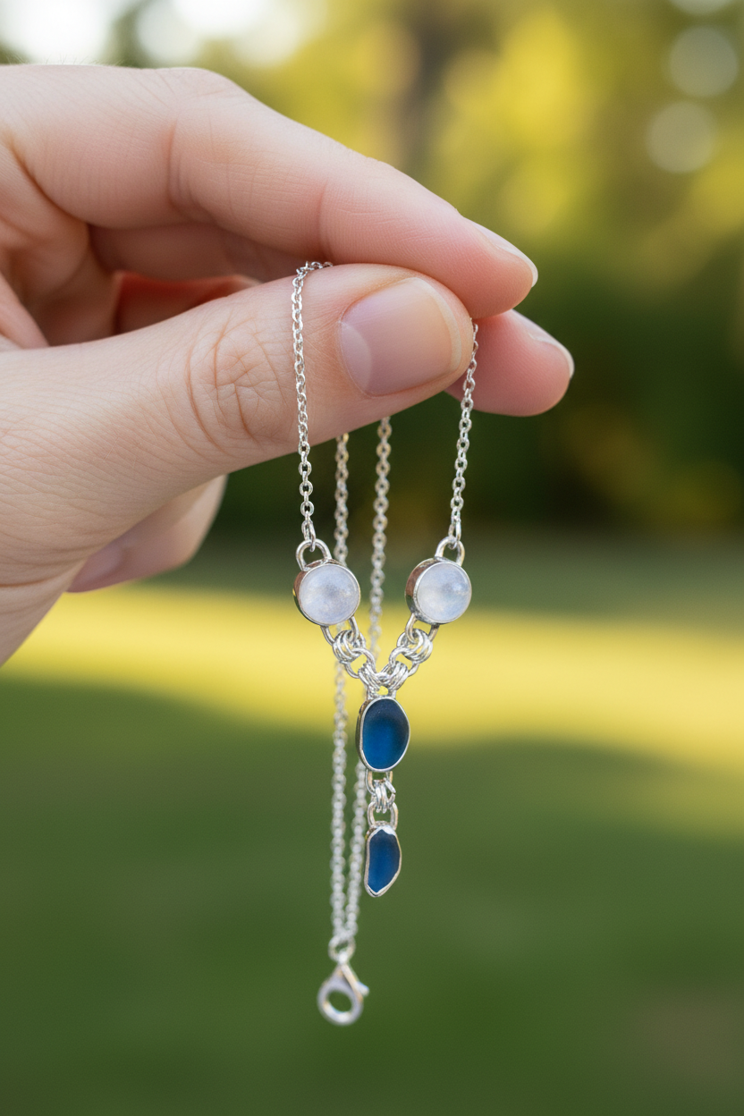Four stone Seaglass and Moonstone Necklace
