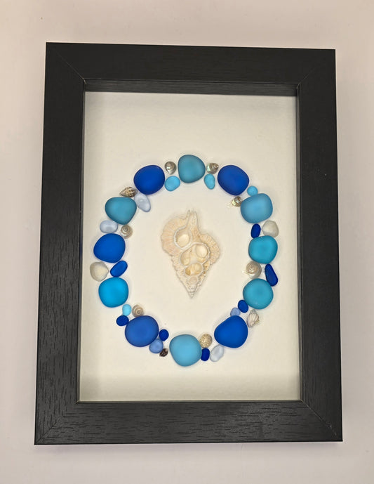 Sea Glass Art  Blue sea glass and seashells