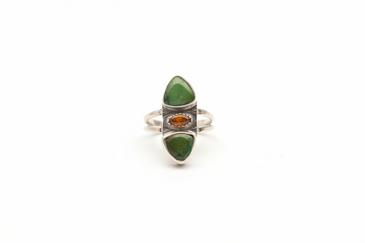 Green Turquoise ring w/ Walo Orange Opal (Size 6.75)