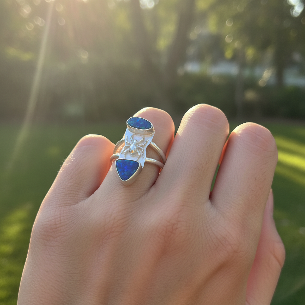 Australian Opal Ring with spider accent (Size 7.5)