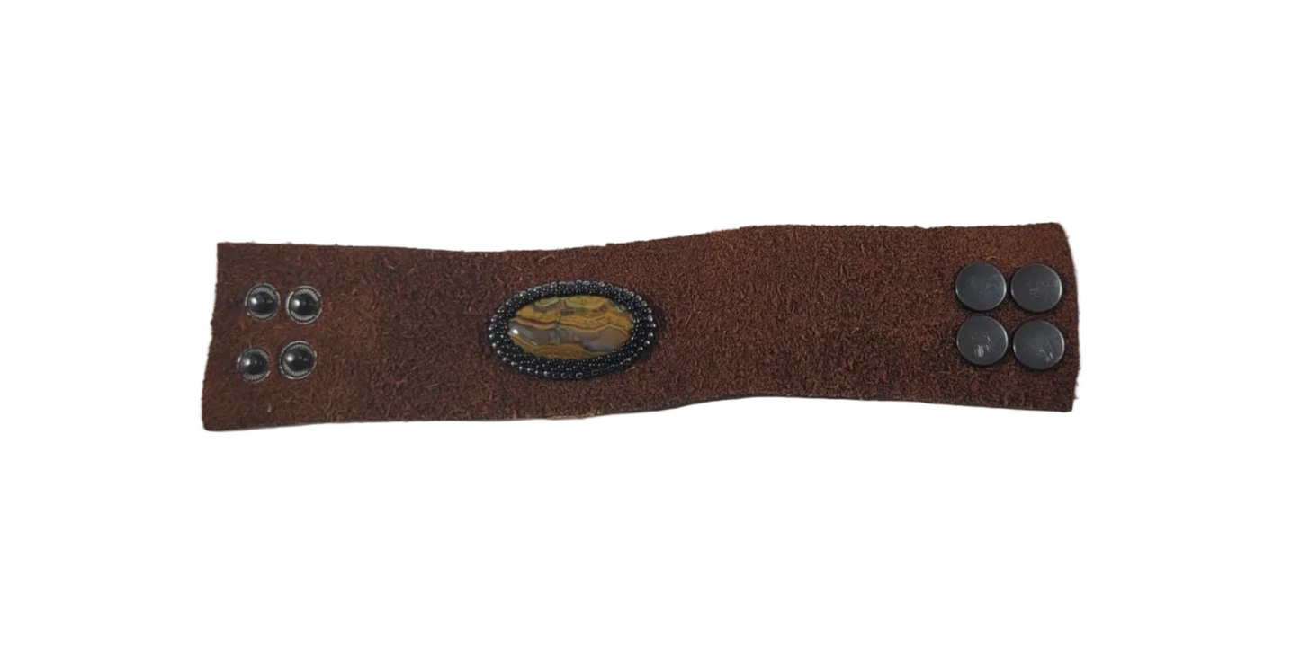 Crazy Lace Agate leather cuff (adjustable from 7 to 7.25 in)
