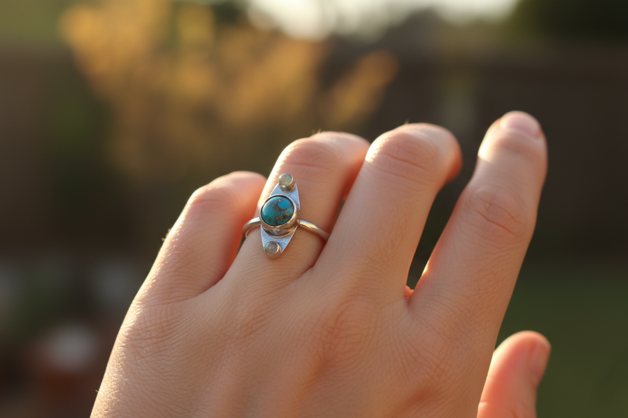 Blue Mohave Turquoise w/ 2 Opal's #3 (Size 8.25)