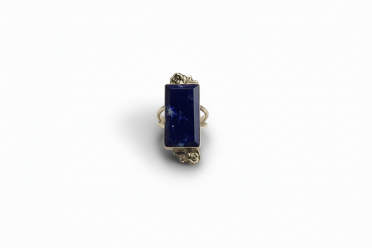 Lapis Lazuli stone with double side Rose accent Ring (Size 7.5)