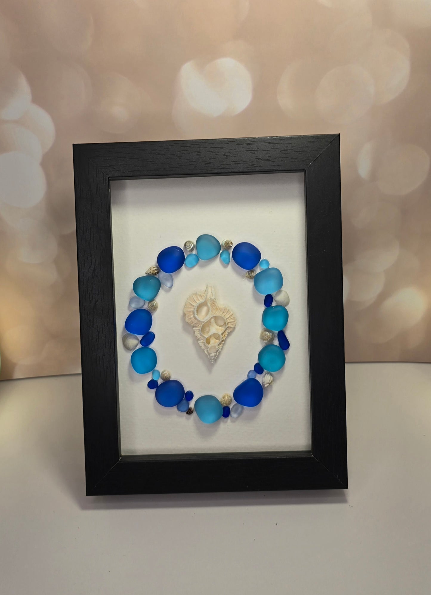 Sea Glass Art  Blue sea glass and seashells