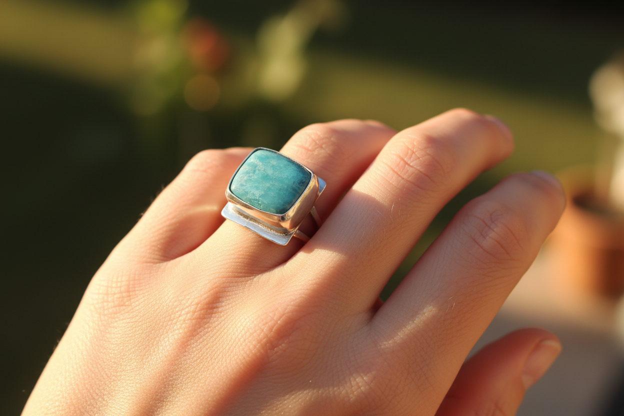 Square Offset Amazonite ring (Size 7.25)