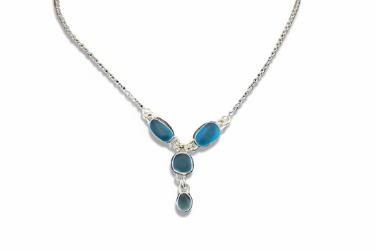 Four Stone Seaglass necklace Aqua Blue