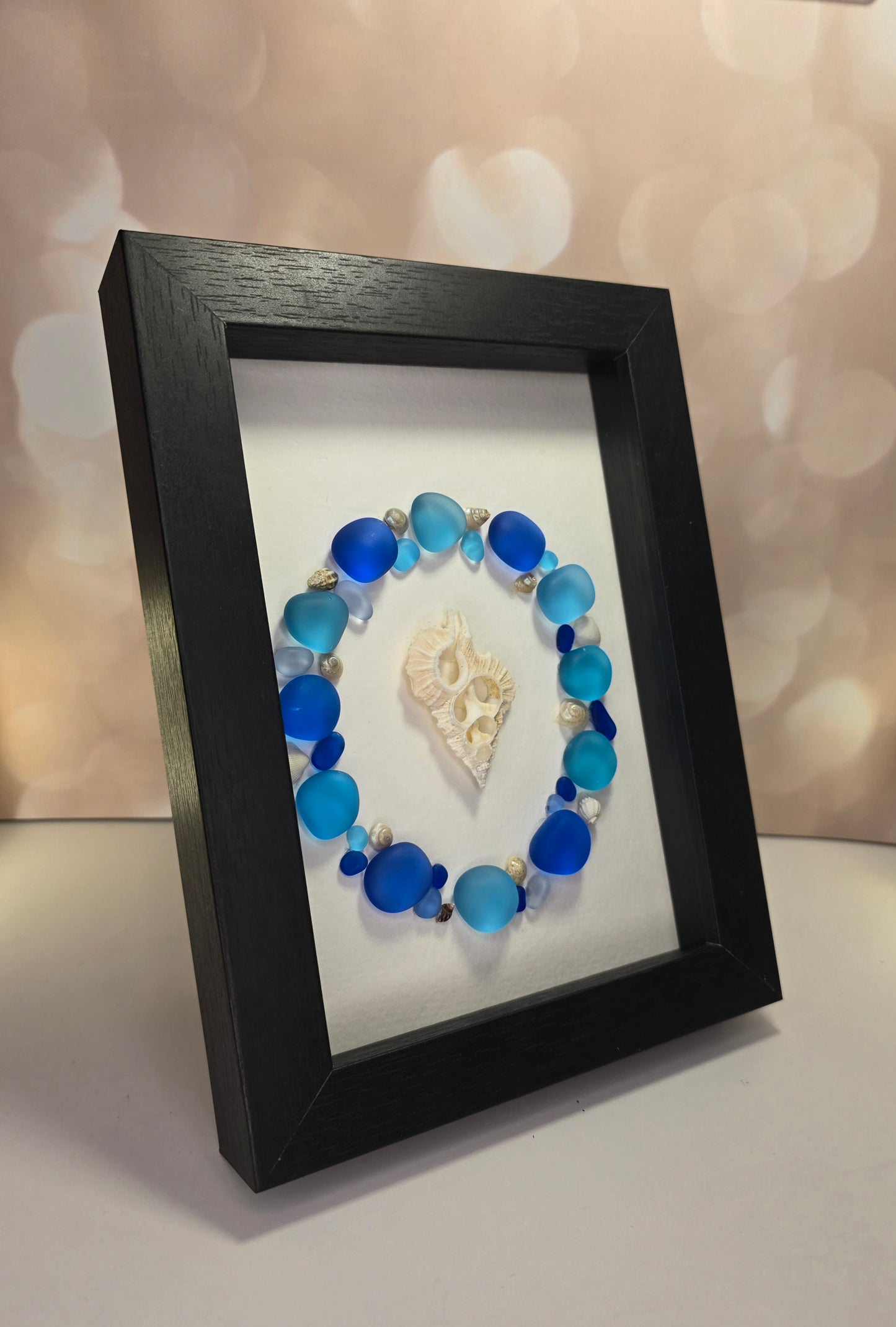 Sea Glass Art  Blue sea glass and seashells